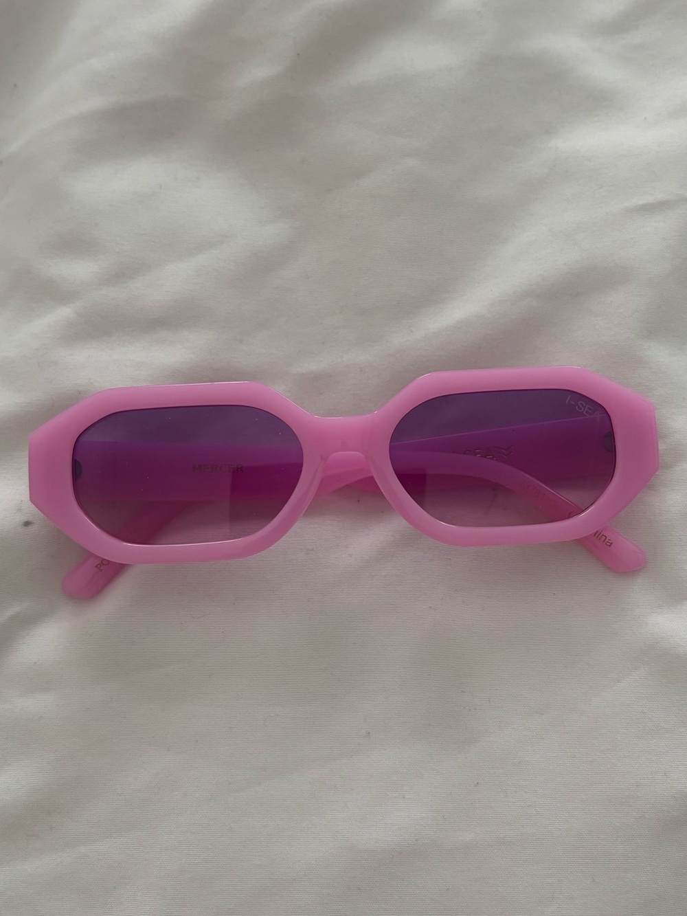 Women's Pink Angular Frame Sunglasses with Purple Gradient Lenses